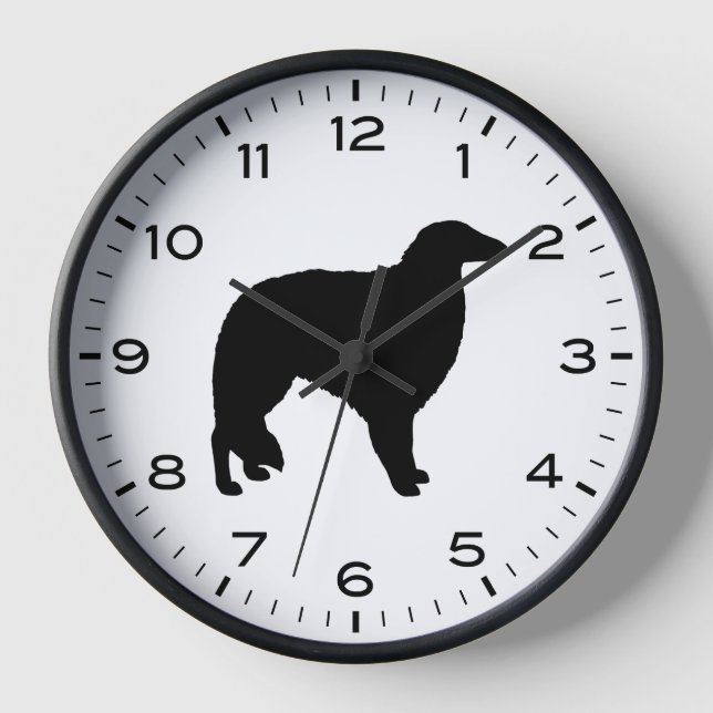 Borzoi Dog Silhouette with Numbers and Minutes Clock (Front)