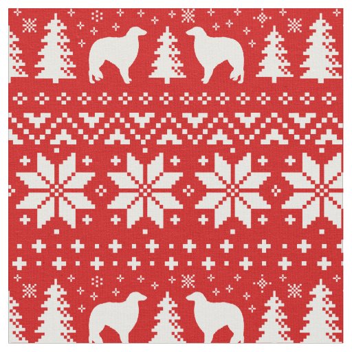 Borzoi Dog Silhouettes Christmas Holiday Patterned Fabric