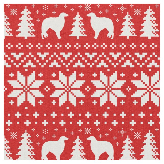 Borzoi Dog Silhouettes Christmas Holiday Patterned Fabric (Close Up)