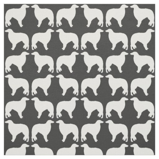 Borzoi Dog Silhouettes Grey and White Patterned Fabric