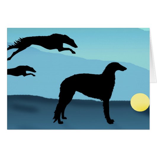 Borzoi Dogs Chasing Ball Cards (Front Horizontal)