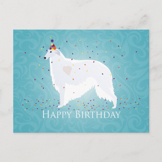 Borzoi Happy Birthday Design Postcard (Front)