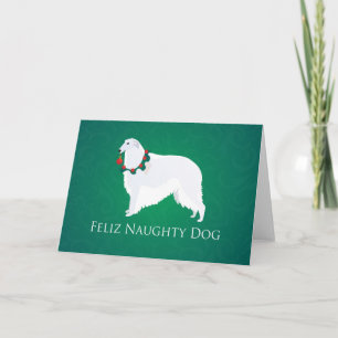 Borzoi Happy Naughty Dog Christmas Design Holiday Card