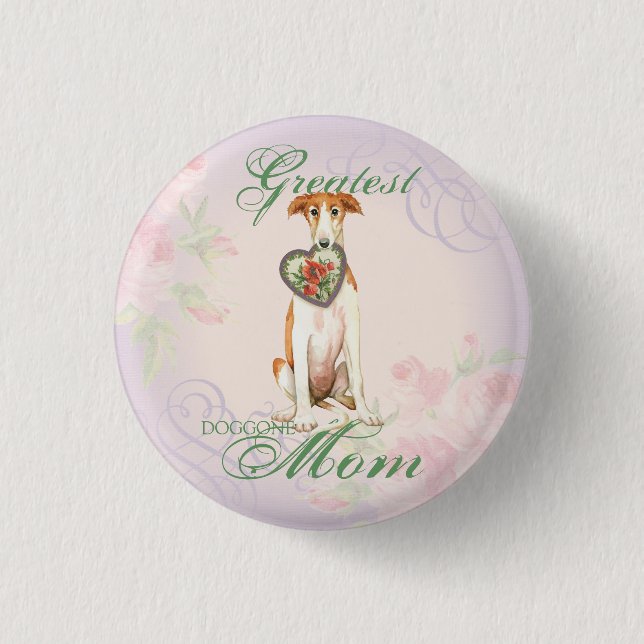 Borzoi Heart Mom Pinback Button (Front)