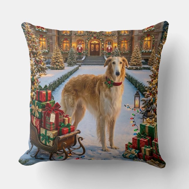 Borzoi Holiday  Throw Pillow (Front)