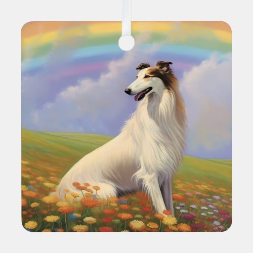 Borzoi Memorial Custom Dog Name Rainbow Bridge Metal Ornament