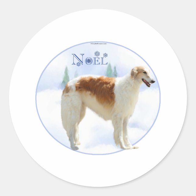 Borzoi Noel Classic Round Sticker (Front)
