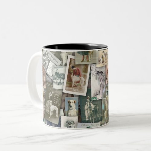 Borzoi old postcards Two_Tone coffee mug