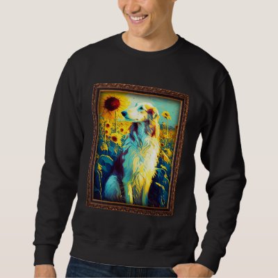 Borzoi Painting Sunflower Flower Mom Women Floral  Sweatshirt