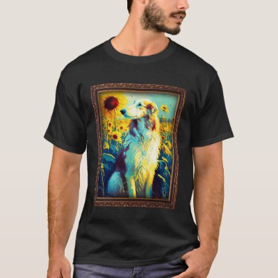 Borzoi Painting Sunflower Flower Mom Women Floral  T-Shirt