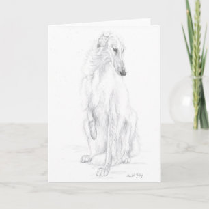 Borzoi Pencil Drawing Dog Art Greeting Card