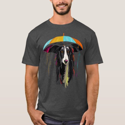 Borzoi Rainy Day With Umbrella T_Shirt