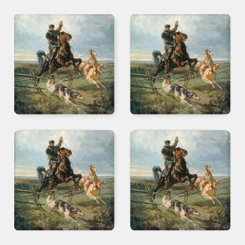 Borzoi Russian Hunt Scene Coasters _ Set Of 4