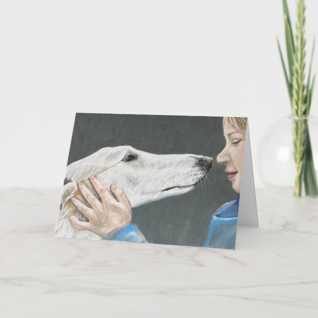 Borzoi Russian Wolfhound & Boy Dog Art Card (Front)