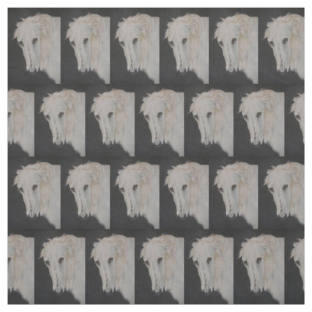 Borzoi Russian Wolfhound Dog Art Portrait Fabric (Swatch)