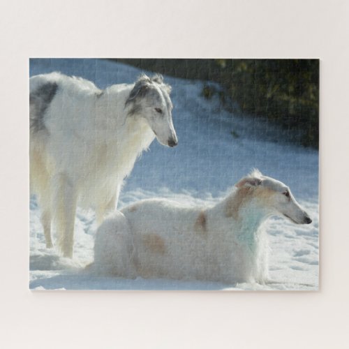 Borzoi _ Russian Wolfhound dogs in the Snow Jigsaw Puzzle