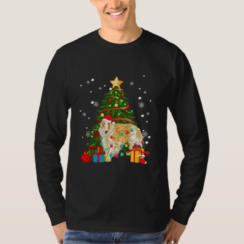 Borzoi Santa Christmas Tree Light Pajama Dog Xmas T_Shirt