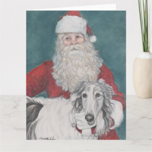 Borzoi & Santa Dog Art Christmas Card