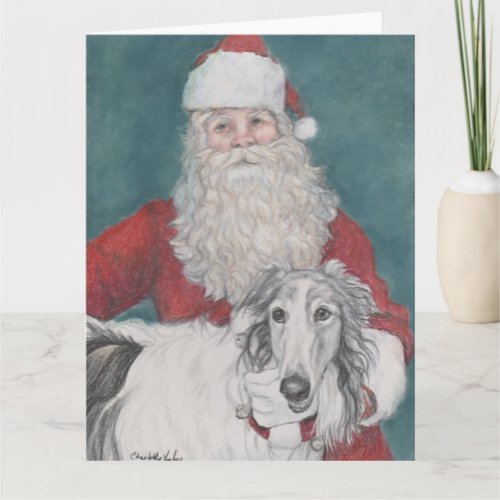 Borzoi  Santa Dog Art Christmas Card