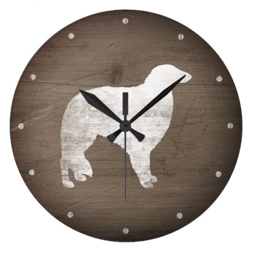 Borzoi Silhouette Rustic Style Large Clock