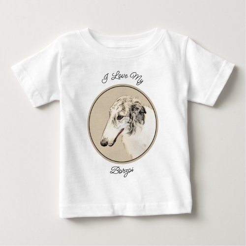 Borzoi Silver Brindle Painting Original Dog Art Baby T_Shirt