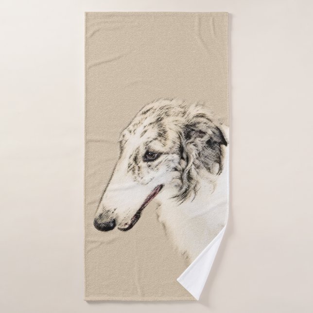 Borzoi (Silver Brindle) Painting Original Dog Art Bath Towel Set (Bath Towel)