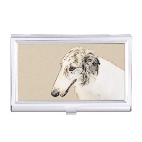 Borzoi Silver Brindle Painting Original Dog Art Business Card Case
