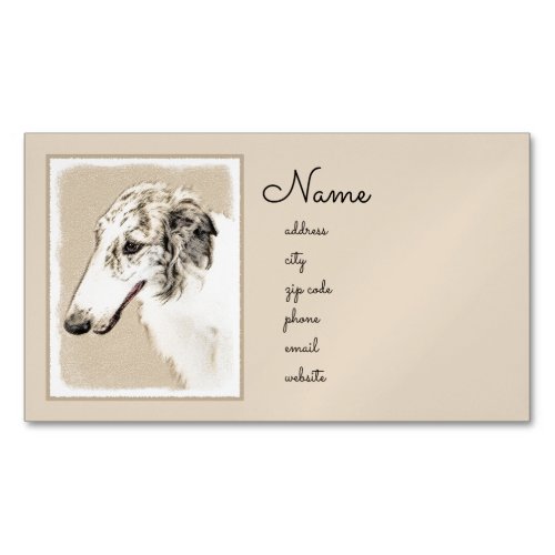 Borzoi Silver Brindle Painting Original Dog Art Business Card Magnet