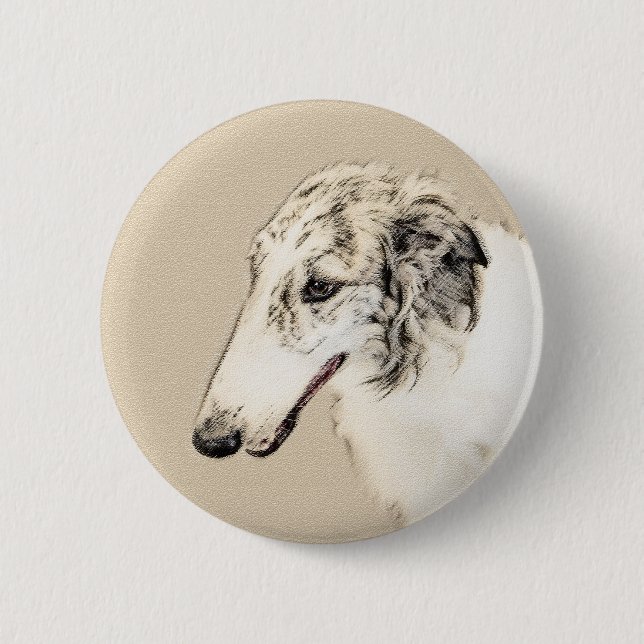 Borzoi (Silver Brindle) Painting Original Dog Art Button (Front)