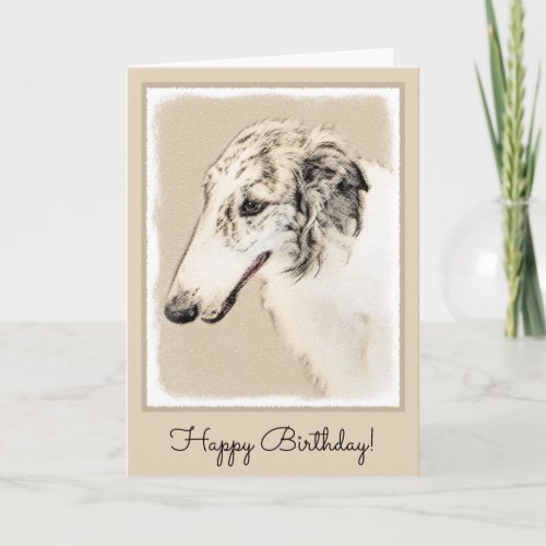 Borzoi Silver Brindle Painting Original Dog Art Card