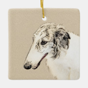 Borzoi (Silver Brindle) Painting Original Dog Art Ceramic Ornament
