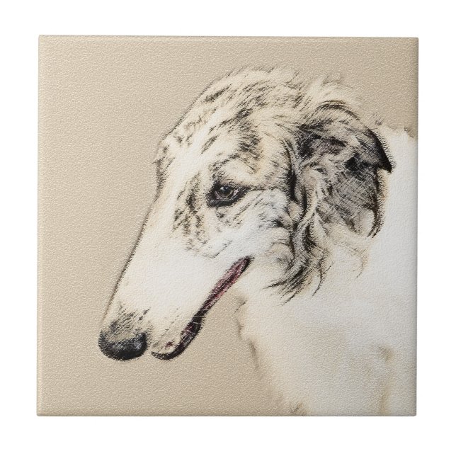 Borzoi (Silver Brindle) Painting Original Dog Art Ceramic Tile (Front)