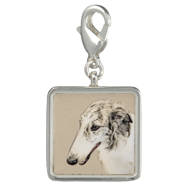 Borzoi (Silver Brindle) Painting Original Dog Art Charm (Front)
