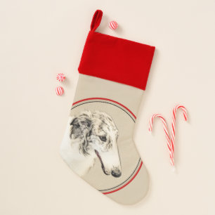 Borzoi (Silver Brindle) Painting Original Dog Art Christmas Stocking