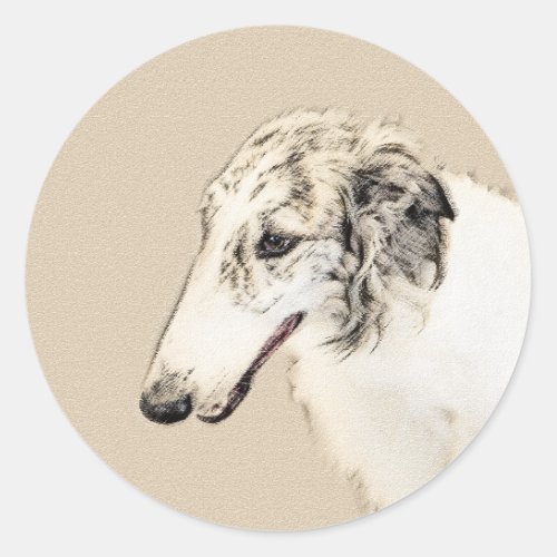 Borzoi Silver Brindle Painting Original Dog Art Classic Round Sticker