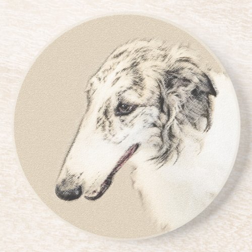 Borzoi Silver Brindle Painting Original Dog Art Coaster