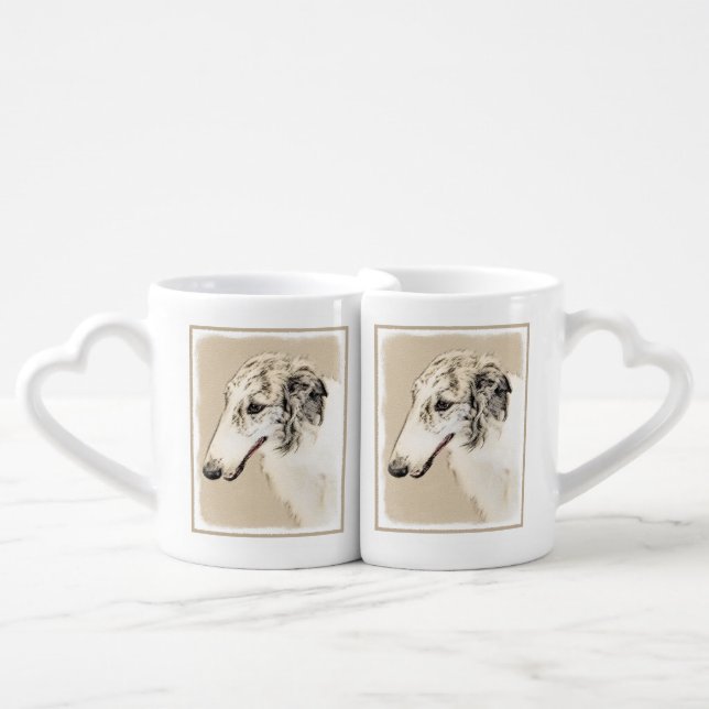 Borzoi (Silver Brindle) Painting Original Dog Art Coffee Mug Set (Front Nesting)