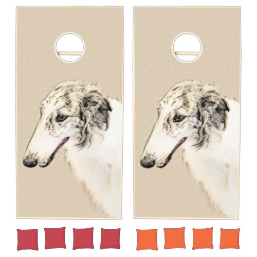 Borzoi Silver Brindle Painting Original Dog Art Cornhole Set