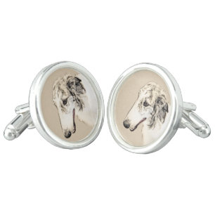 Borzoi (Silver Brindle) Painting Original Dog Art Cufflinks