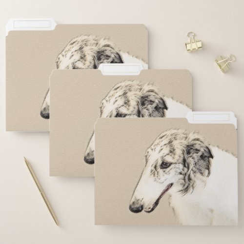 Borzoi Silver Brindle Painting Original Dog Art File Folder