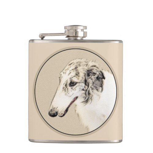 Borzoi Silver Brindle Painting Original Dog Art Flask