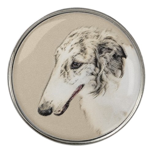 Borzoi Silver Brindle Painting Original Dog Art Golf Ball Marker