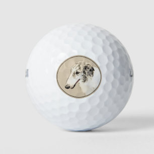 Borzoi (Silver Brindle) Painting Original Dog Art Golf Balls