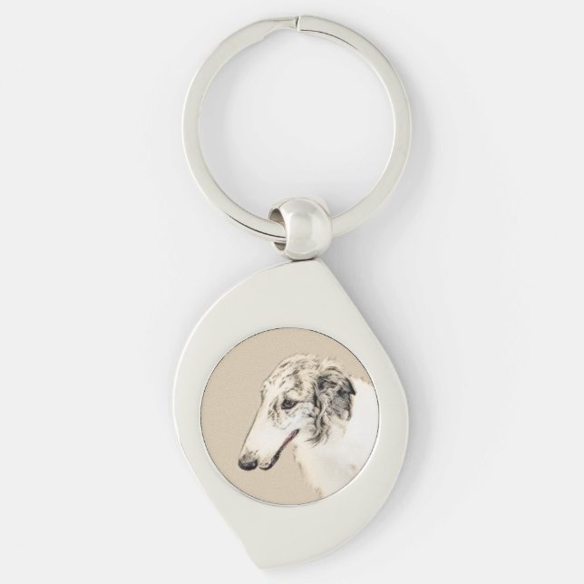Borzoi (Silver Brindle) Painting Original Dog Art Keychain (Front)