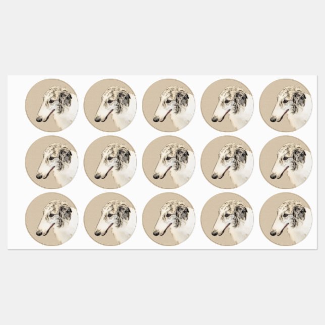 Borzoi (Silver Brindle) Painting Original Dog Art Labels (Sheet)