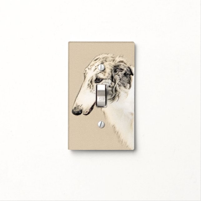 Borzoi (Silver Brindle) Painting Original Dog Art Light Switch Cover (In Situ)