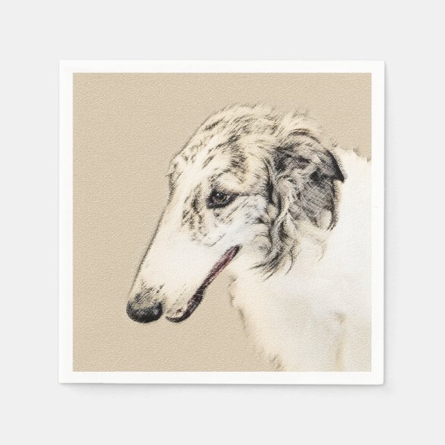 Borzoi (Silver Brindle) Painting Original Dog Art Napkins (Front)