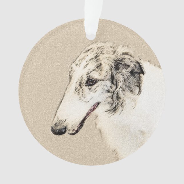 Borzoi (Silver Brindle) Painting Original Dog Art Ornament (Front)