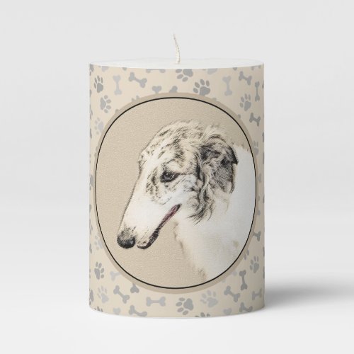 Borzoi Silver Brindle Painting Original Dog Art Pillar Candle