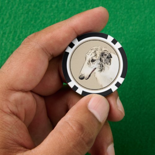 Borzoi Silver Brindle Painting Original Dog Art Poker Chips